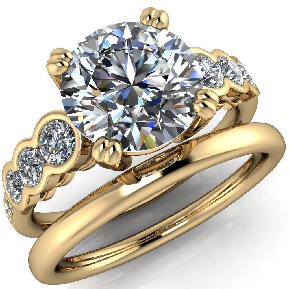 Laurel Round Center Stone Multi Diamond Side Accent Ring