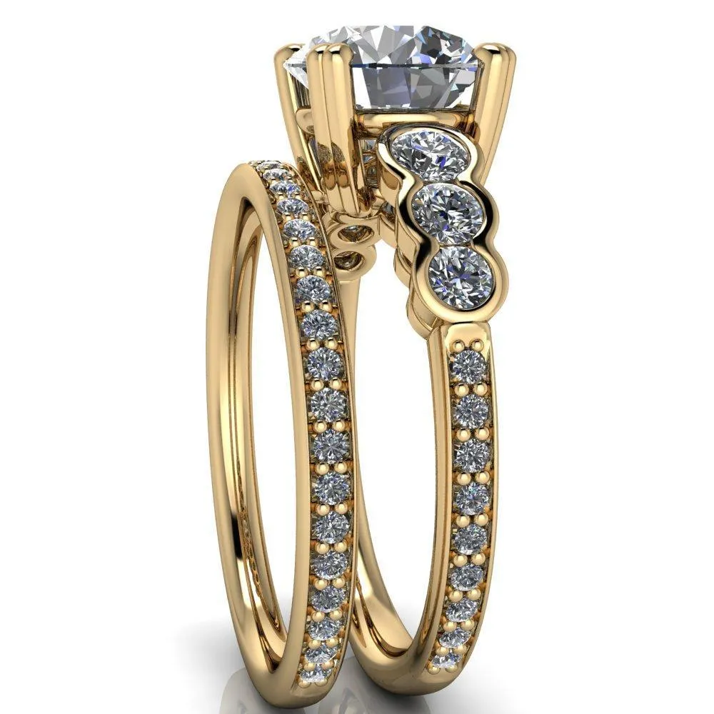 Laurel Round Center Stone Multi Diamond Side Accent Ring