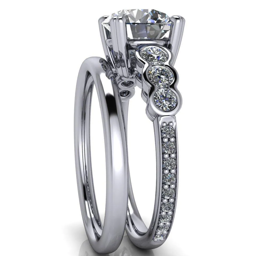 Laurel Round Center Stone Multi Diamond Side Accent Ring