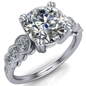 Laurel Round Center Stone Multi Diamond Side Accent Ring