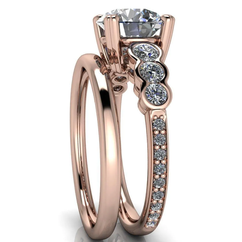 Laurel Round Center Stone Multi Diamond Side Accent Ring