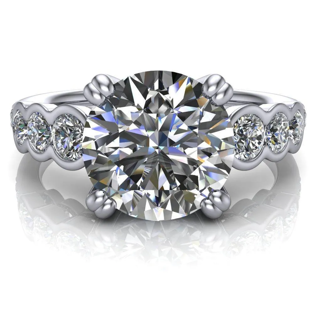 Laurel Round Center Stone Multi Diamond Side Accent Ring