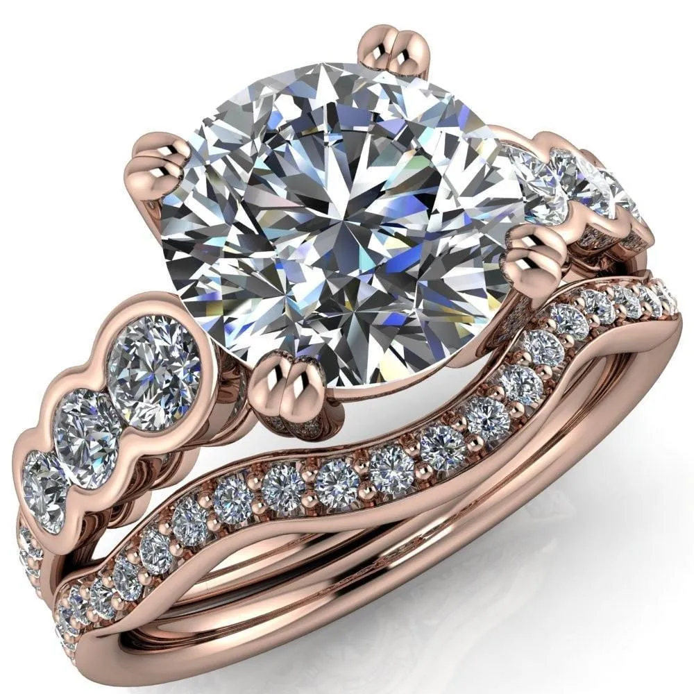 Laurel Round Center Stone Multi Diamond Side Accent Ring