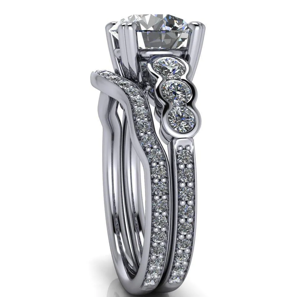 Laurel Round Center Stone Multi Diamond Side Accent Ring