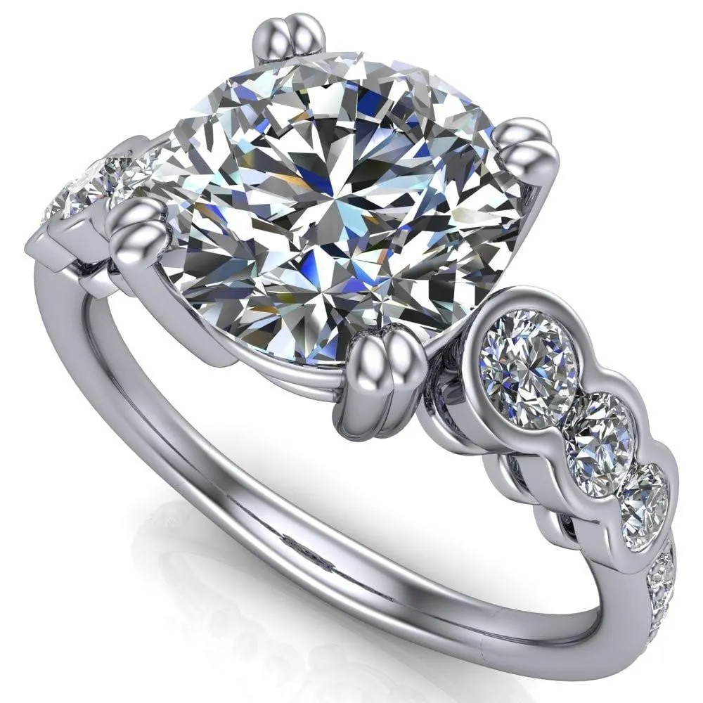 Laurel Round Center Stone Multi Diamond Side Accent Ring