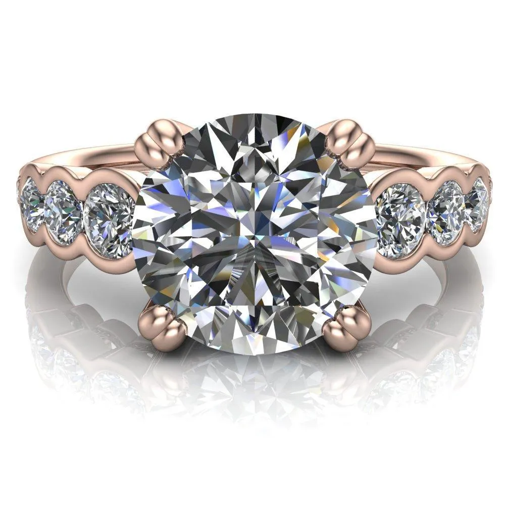 Laurel Round Center Stone Multi Diamond Side Accent Ring