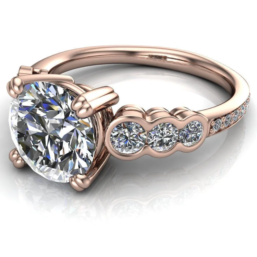 Laurel Round Center Stone Multi Diamond Side Accent Ring