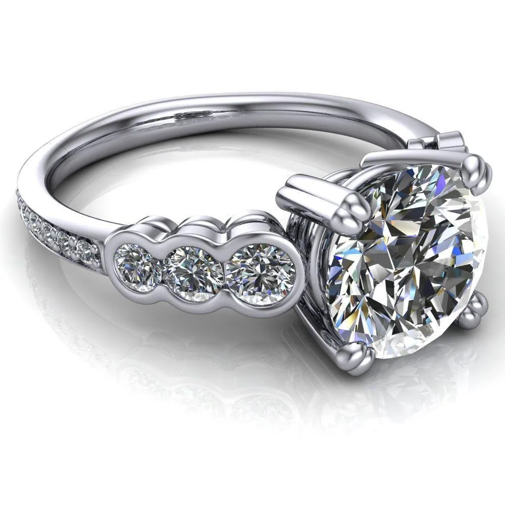 Laurel Round Center Stone Multi Diamond Side Accent Ring