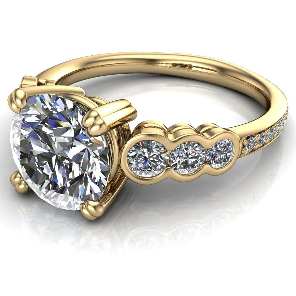 Laurel Round Center Stone Multi Diamond Side Accent Ring
