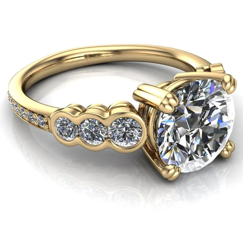 Laurel Round Center Stone Multi Diamond Side Accent Ring