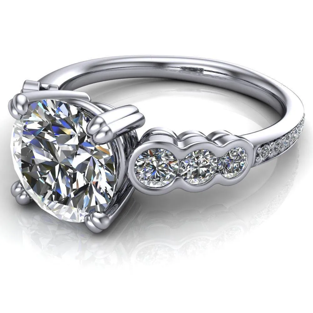 Laurel Round Center Stone Multi Diamond Side Accent Ring