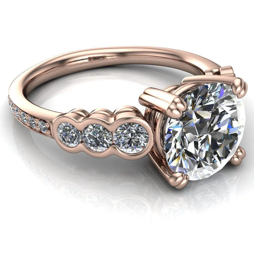 Laurel Round Center Stone Multi Diamond Side Accent Ring