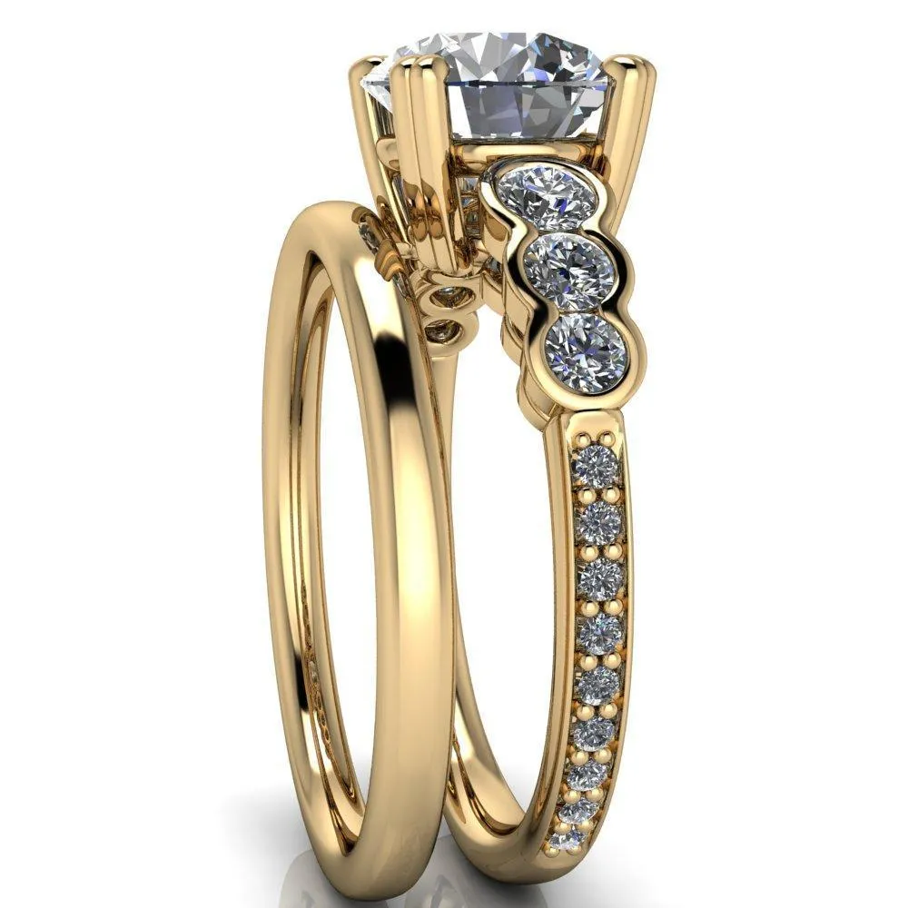 Laurel Round Center Stone Multi Diamond Side Accent Ring