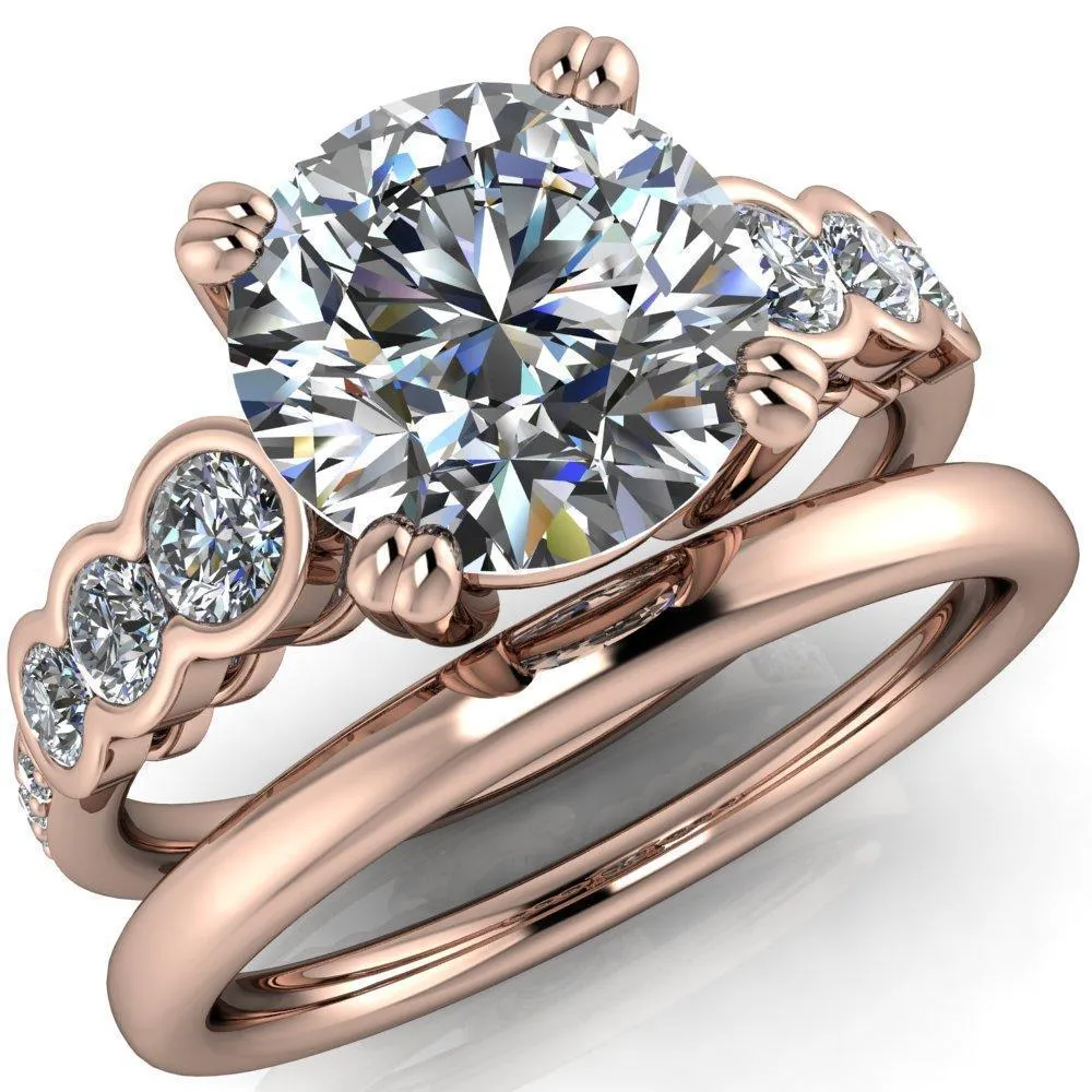 Laurel Round Center Stone Multi Diamond Side Accent Ring