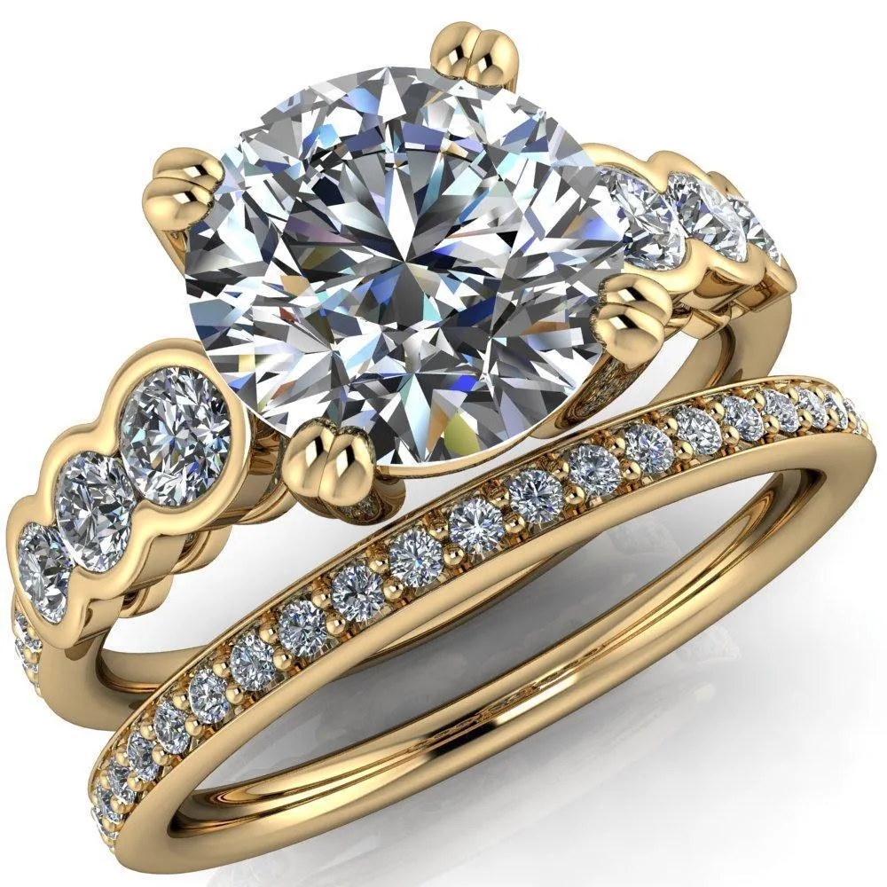 Laurel Round Center Stone Multi Diamond Side Accent Ring