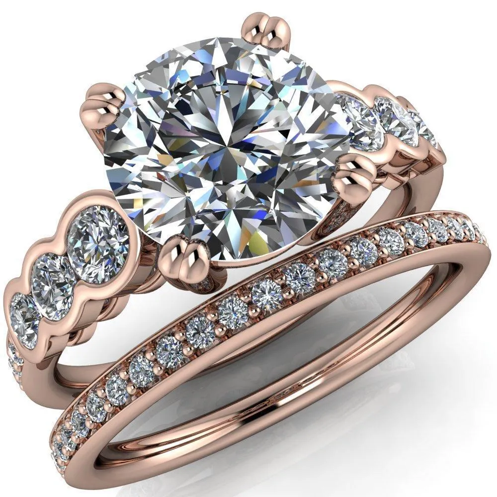Laurel Round Center Stone Multi Diamond Side Accent Ring
