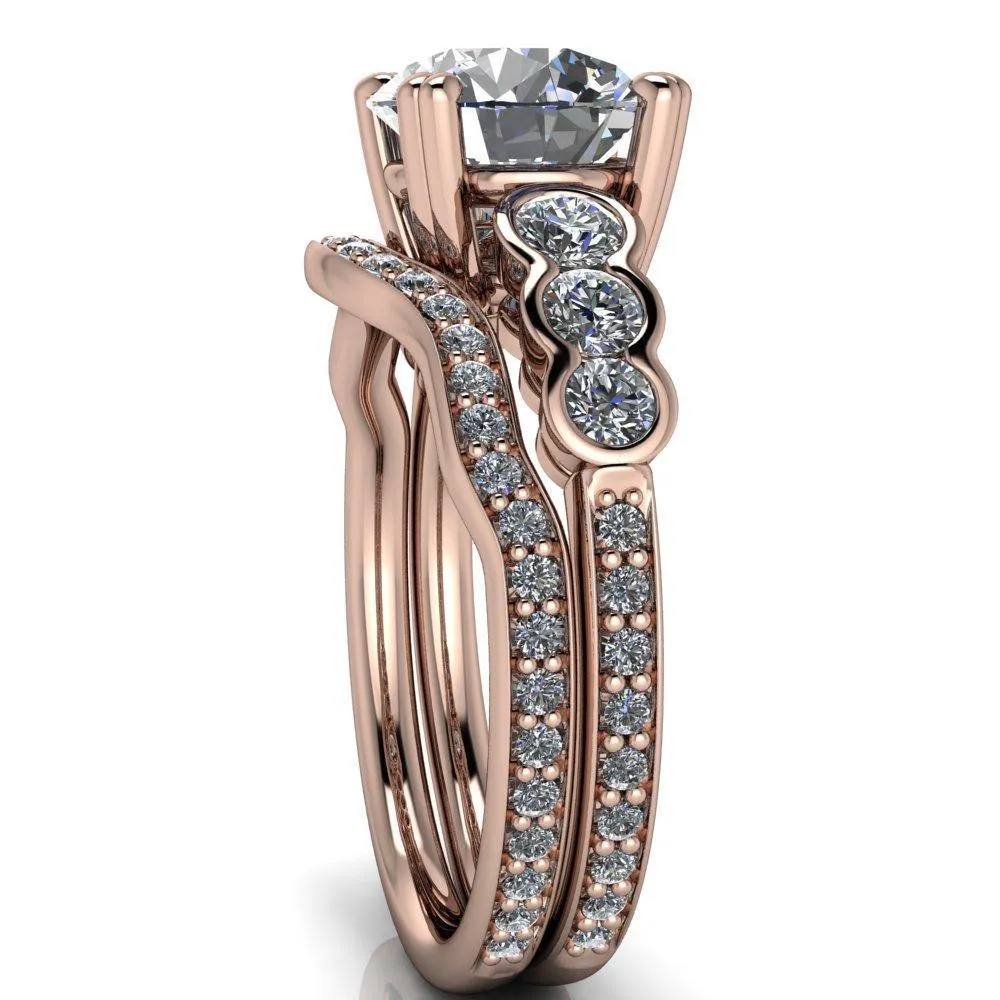 Laurel Round Center Stone Multi Diamond Side Accent Ring