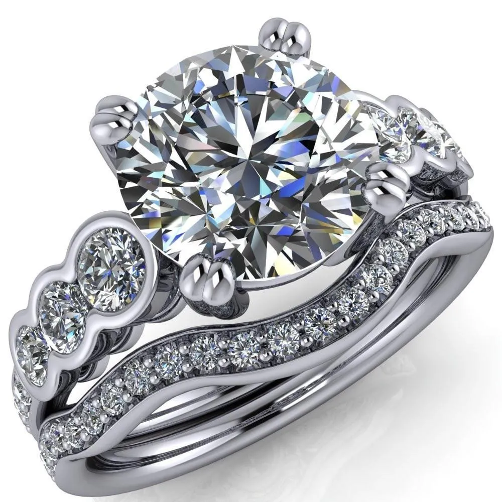 Laurel Round Center Stone Multi Diamond Side Accent Ring
