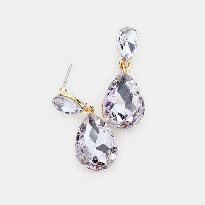 Lavender Crystal Double Teardrop Gold Earrings
