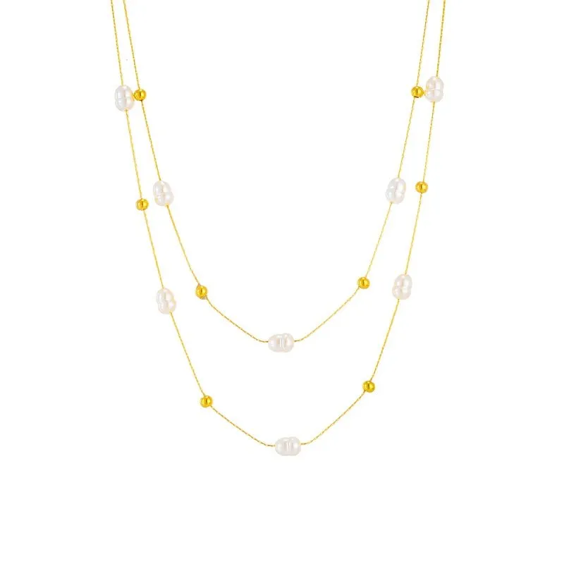 Layered Pearl Gold Beaded Necklace