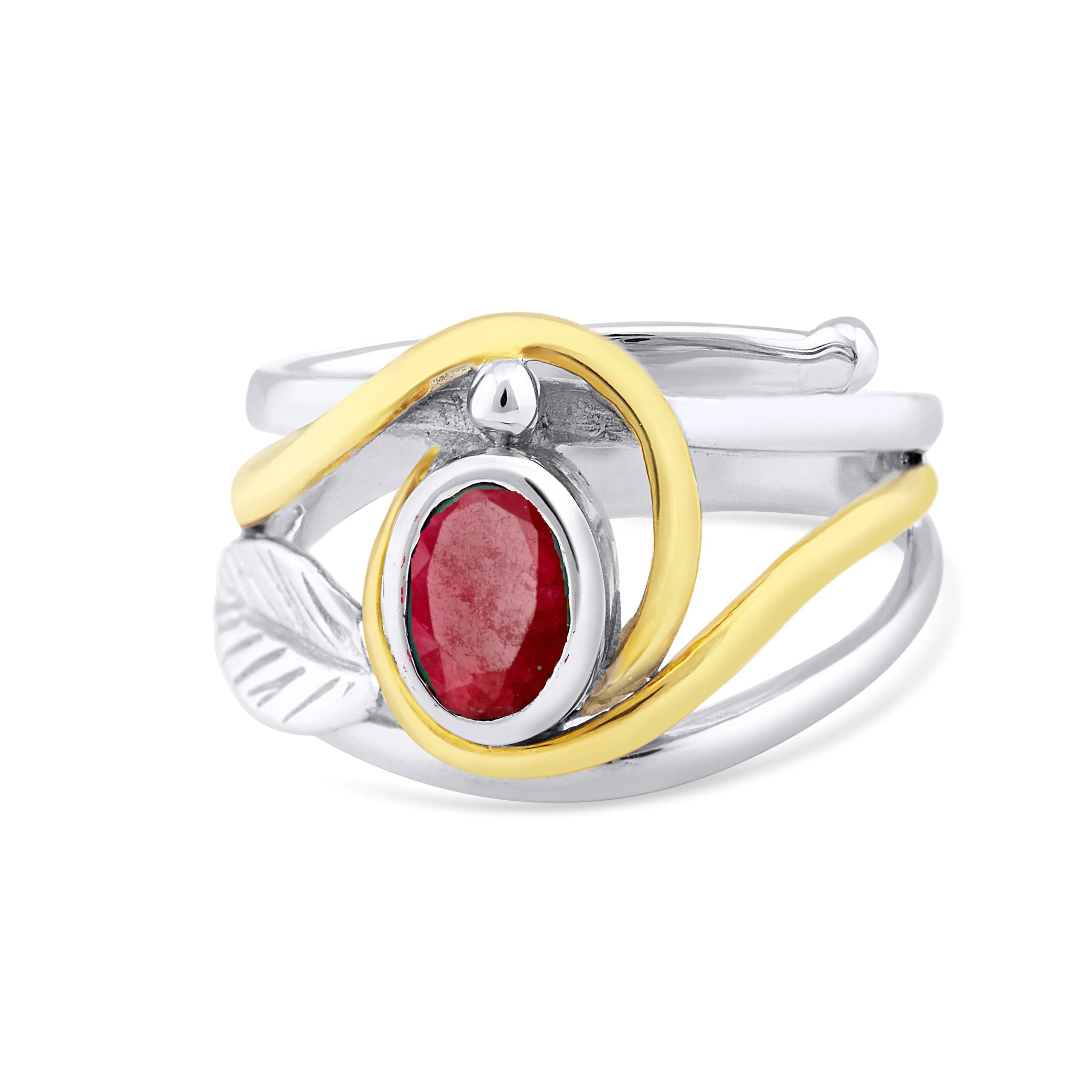 Leaf Ring in Silver Gold & various gemstones