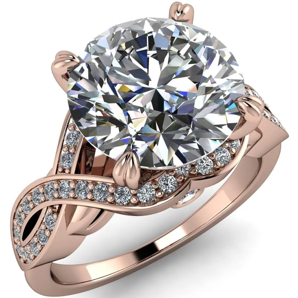 Leah Round Center Stone 4 Prong Lips and Kiss Swirl Diamond Shank Ring