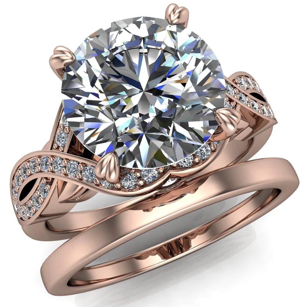 Leah Round Center Stone 4 Prong Lips and Kiss Swirl Diamond Shank Ring