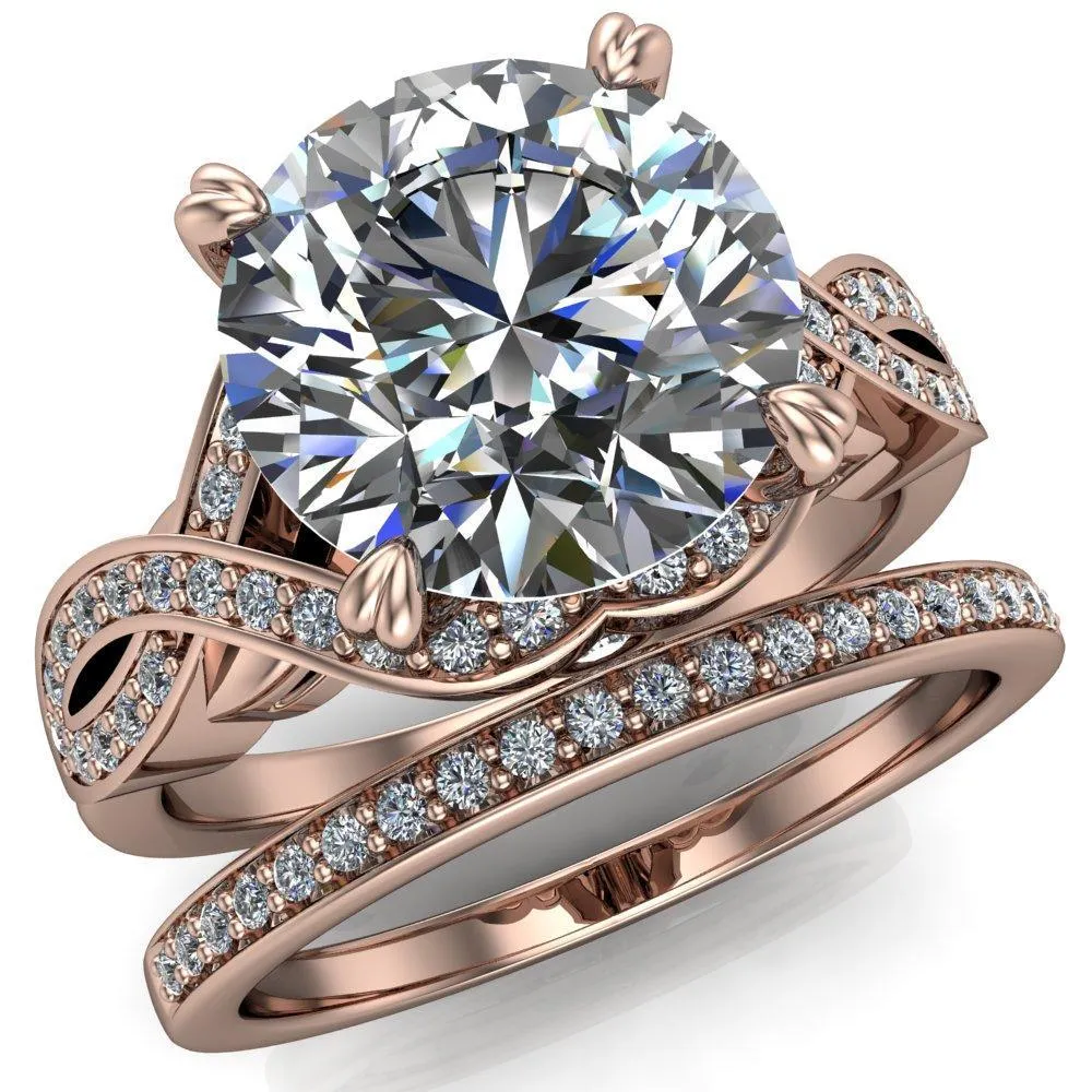 Leah Round Center Stone 4 Prong Lips and Kiss Swirl Diamond Shank Ring