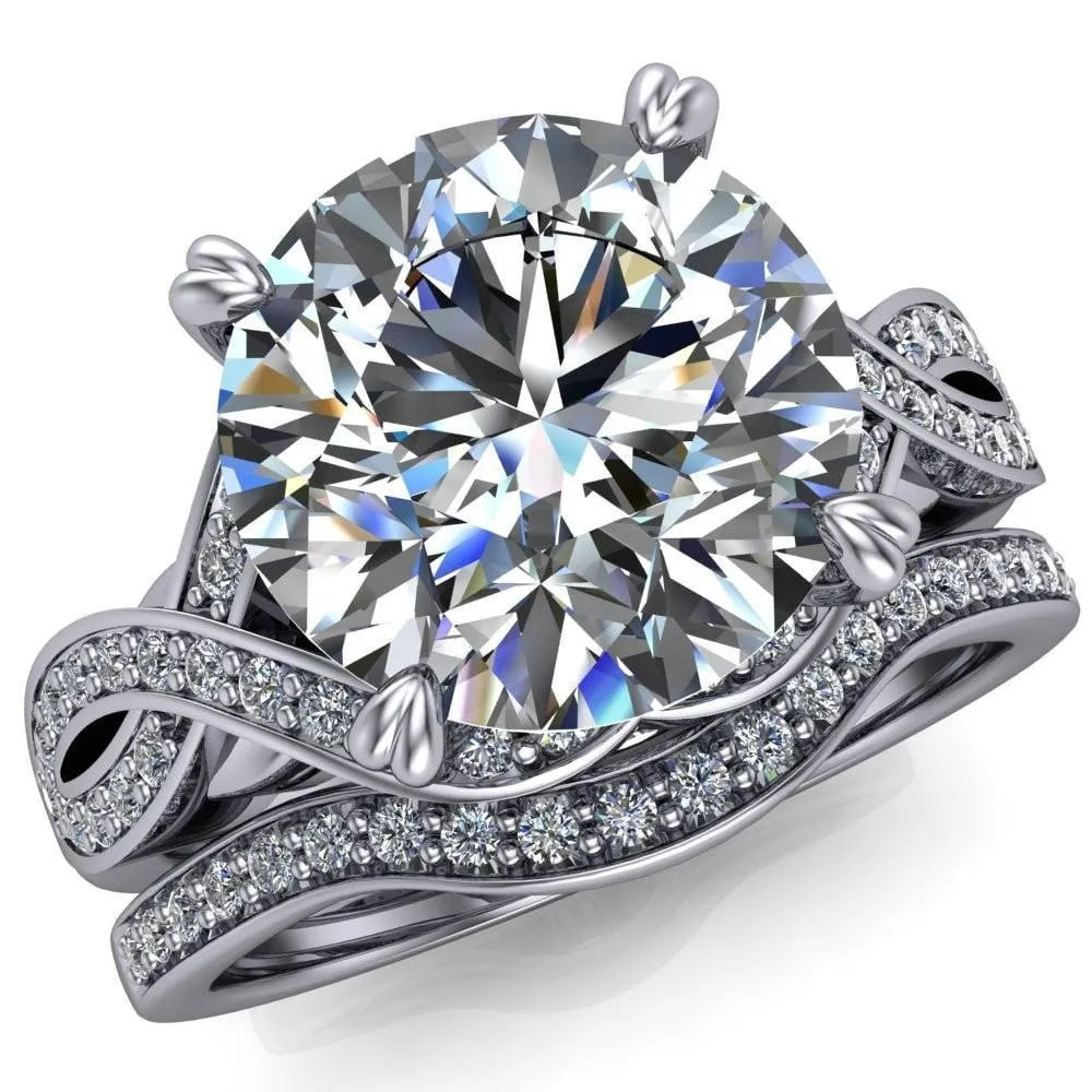 Leah Round Center Stone 4 Prong Lips and Kiss Swirl Diamond Shank Ring