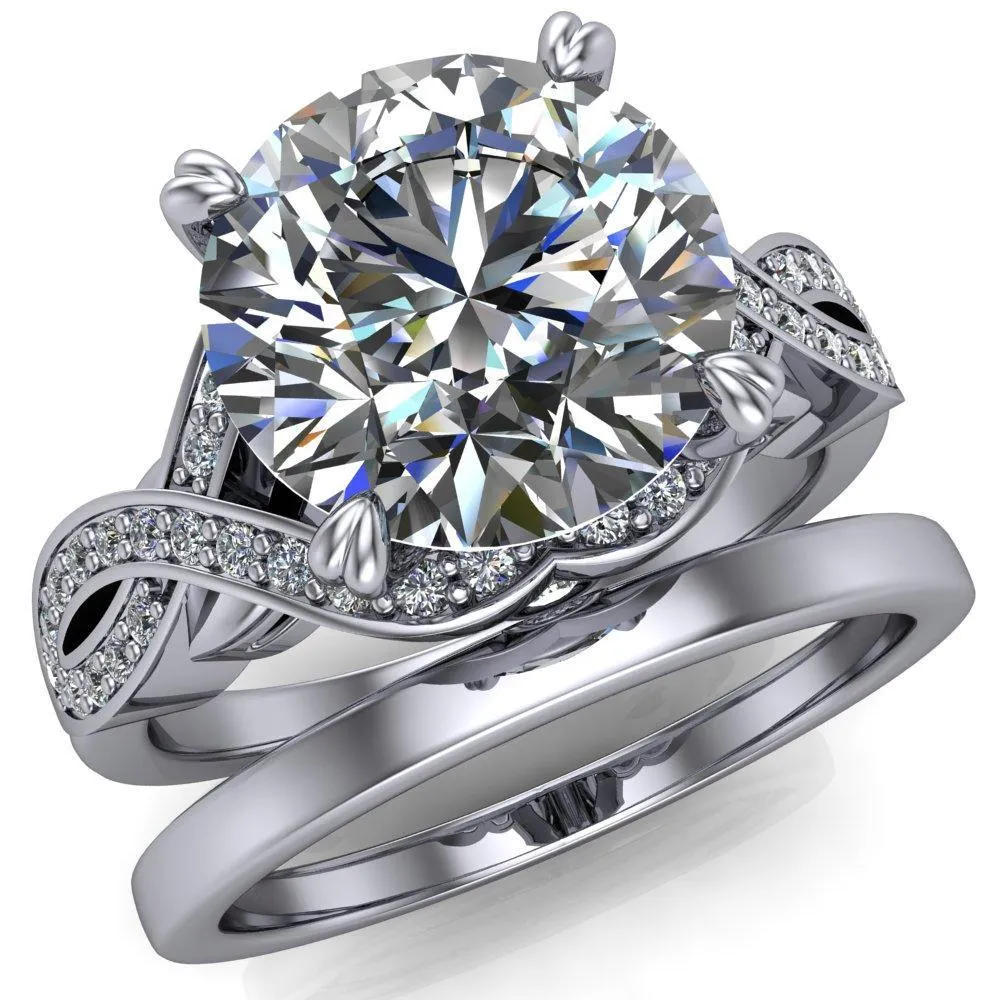 Leah Round Center Stone 4 Prong Lips and Kiss Swirl Diamond Shank Ring