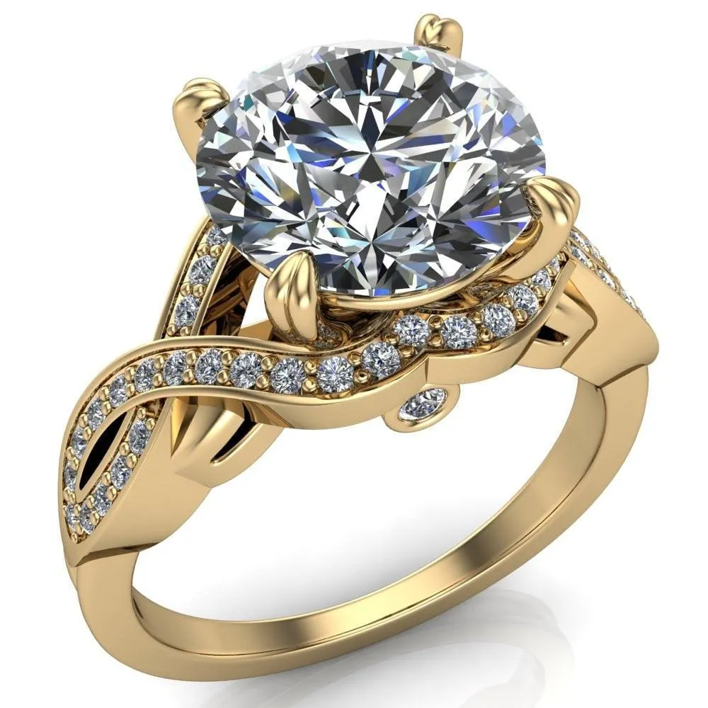 Leah Round Center Stone 4 Prong Lips and Kiss Swirl Diamond Shank Ring