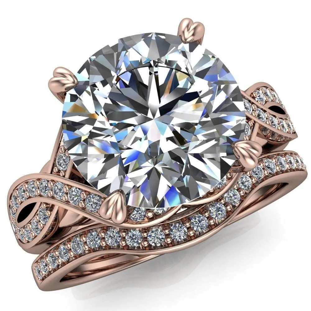 Leah Round Center Stone 4 Prong Lips and Kiss Swirl Diamond Shank Ring