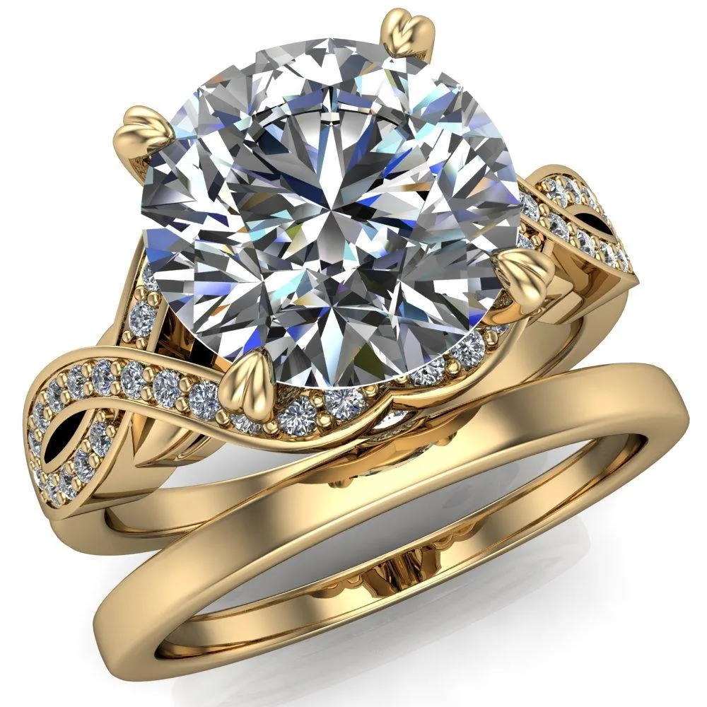 Leah Round Center Stone 4 Prong Lips and Kiss Swirl Diamond Shank Ring