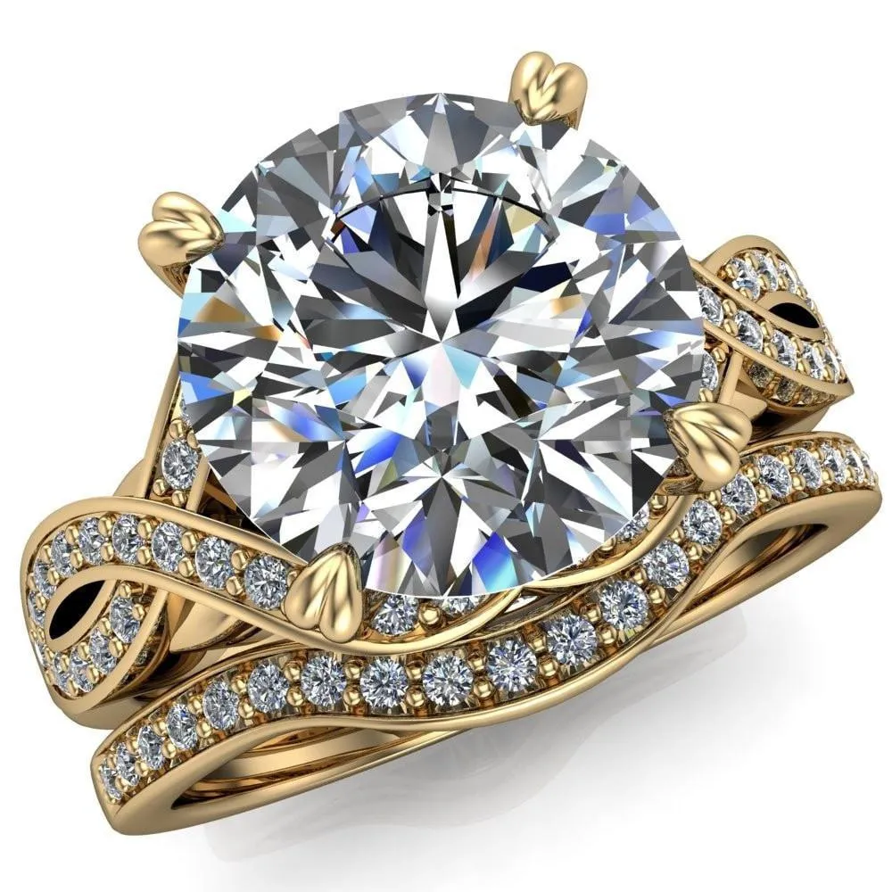Leah Round Center Stone 4 Prong Lips and Kiss Swirl Diamond Shank Ring
