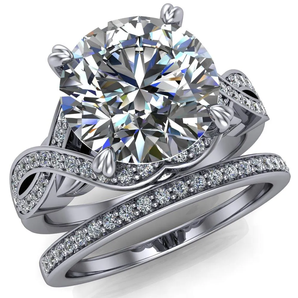 Leah Round Center Stone 4 Prong Lips and Kiss Swirl Diamond Shank Ring