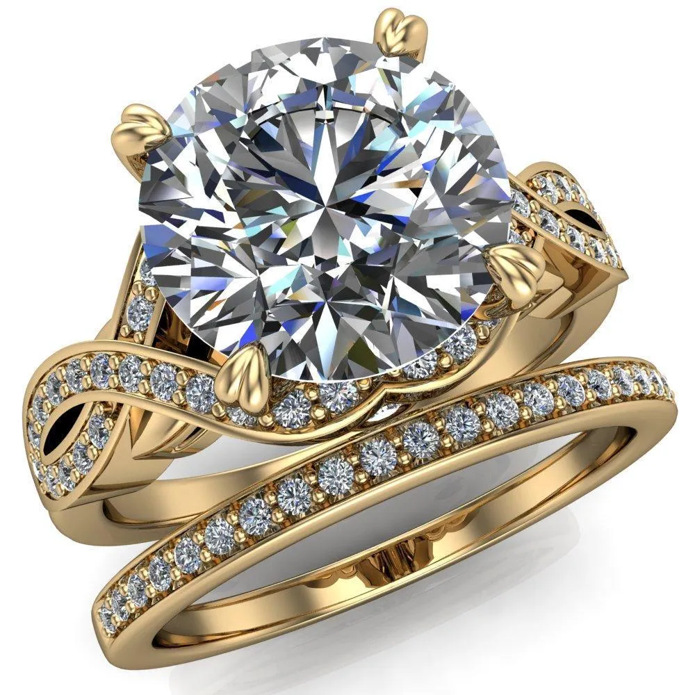 Leah Round Center Stone 4 Prong Lips and Kiss Swirl Diamond Shank Ring