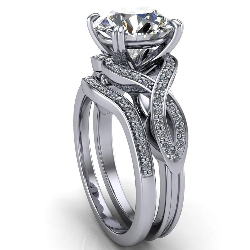 Leah Round Center Stone 4 Prong Lips and Kiss Swirl Diamond Shank Ring