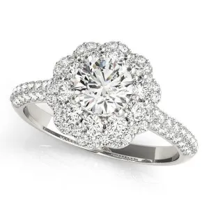Leanne Round Center Stone Micro Pave Shank Halo Engagement Ring
