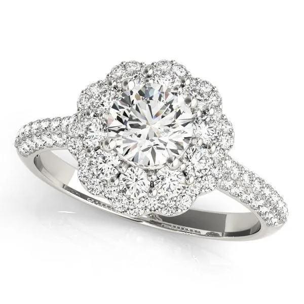 Leanne Round Center Stone Micro Pave Shank Halo Engagement Ring