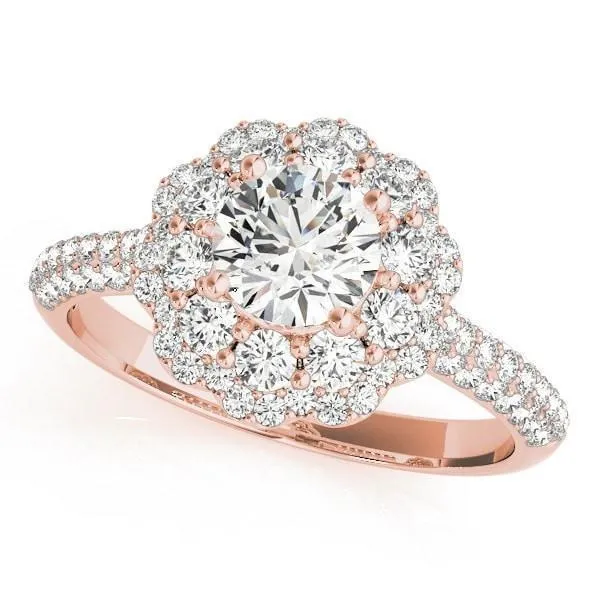 Leanne Round Center Stone Micro Pave Shank Halo Engagement Ring