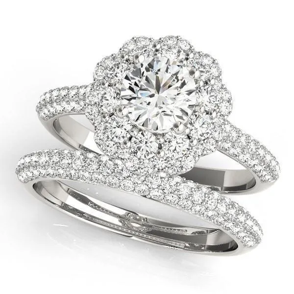 Leanne Round Center Stone Micro Pave Shank Halo Engagement Ring