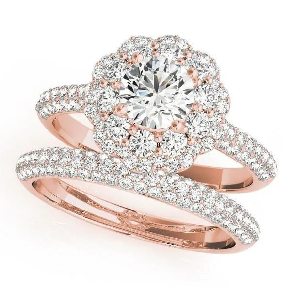 Leanne Round Center Stone Micro Pave Shank Halo Engagement Ring