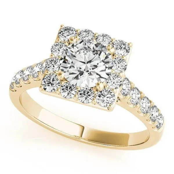 Leia Round Center Stone Square Halo Cathedral Engagement Ring