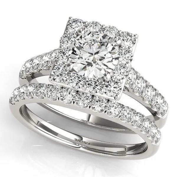 Leia Round Center Stone Square Halo Cathedral Engagement Ring