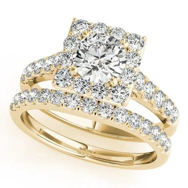 Leia Round Center Stone Square Halo Cathedral Engagement Ring