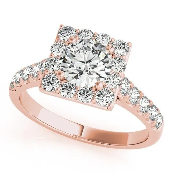 Leia Round Center Stone Square Halo Cathedral Engagement Ring