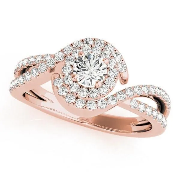 Leonie Round Center Stone Split Bypass Shank Halo Engagement Ring