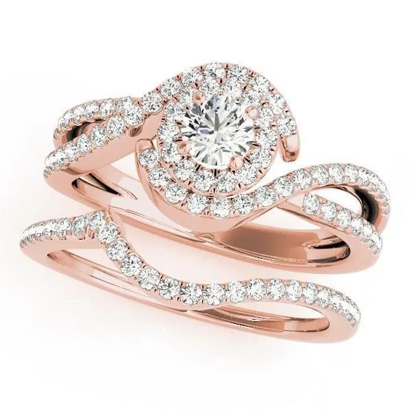 Leonie Round Center Stone Split Bypass Shank Halo Engagement Ring