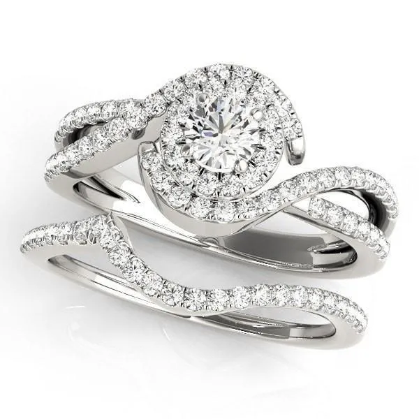 Leonie Round Center Stone Split Bypass Shank Halo Engagement Ring