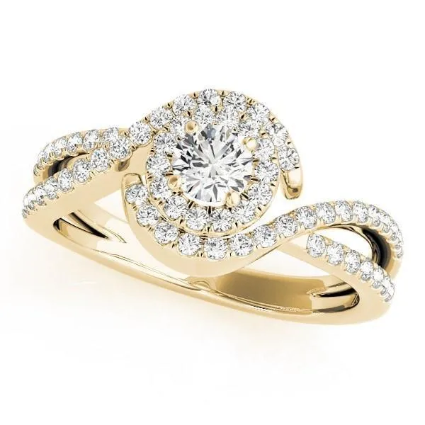 Leonie Round Center Stone Split Bypass Shank Halo Engagement Ring